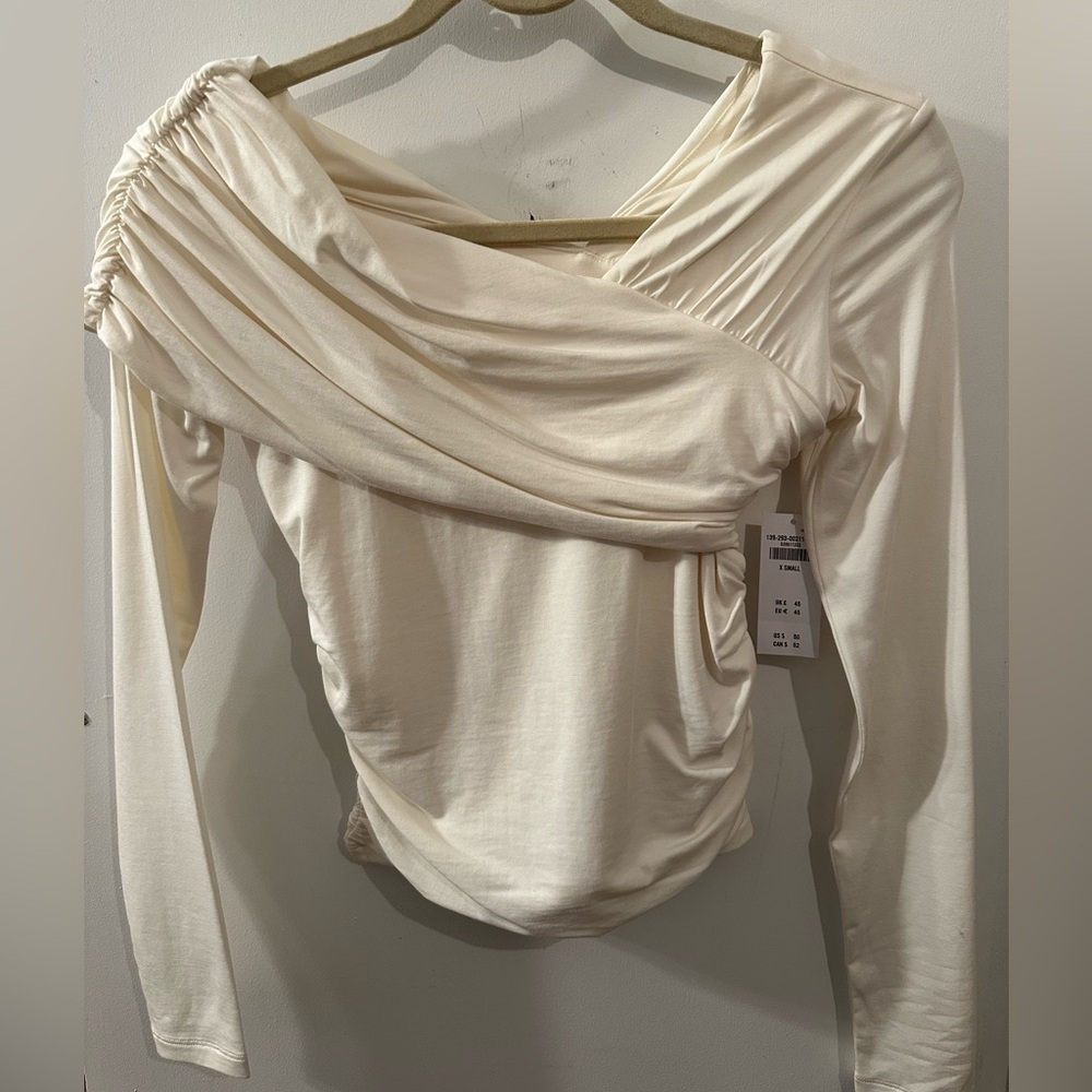 NWT Abercrombie Long-Sleeve Off-The-Shoulder Draped Wrap Top in XS